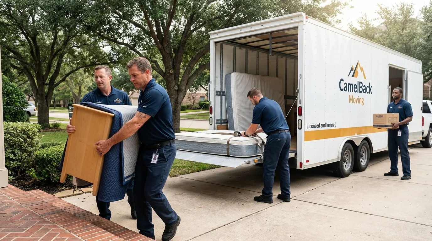 Crew loading residential truck for cross-state move from Brooklyn, WI
